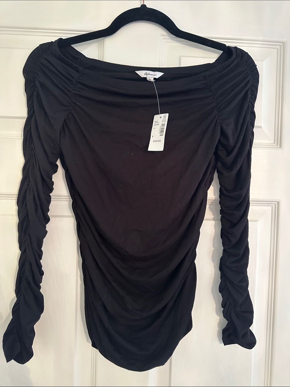 NWT Reitmans Eloquii Black Long-Sleeve Ruched Off the Shoulder/ Boatneck Top